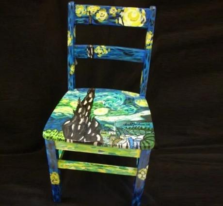 Vincent Van Gogh inspired wooden painted chair