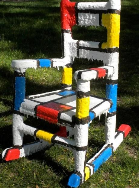 De Stijl inspired wooden painted chair