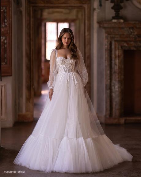 bridal dresses a line with sleeves aria