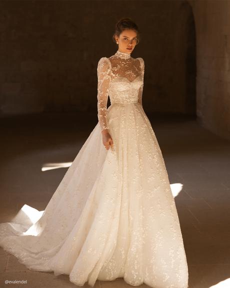 bridal dresses a line sweetheart neckline with illusion sleeves eva lendel