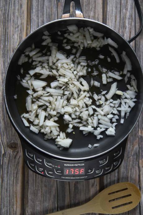 sautéing the onions for vegan picadillo