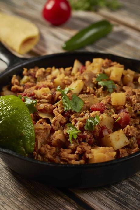 skillet of vegan picadillo 