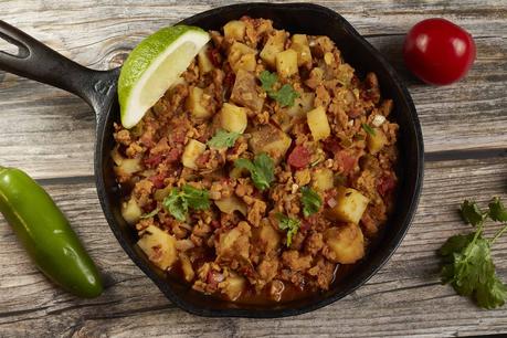 skillet of vegan picadillo