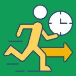 a yellow figure running with a clock and arrow