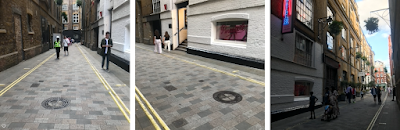 Commemorative plaques and woodblocks in Langley Street, Covent Garden