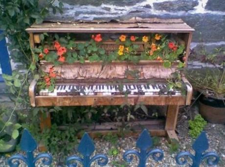 Piano Turned into garden ornament