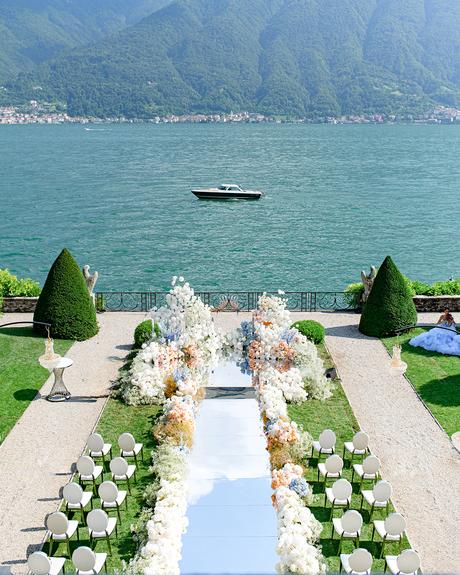 angelina and vladyslavs wedding ceremony aisle decor panoramic view