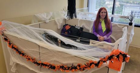 Cheesecloth Halloween decorations for office cubicle