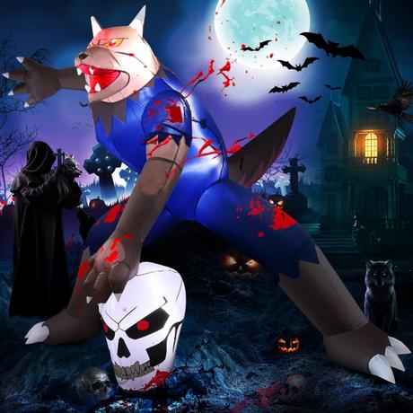 25 Best Halloween Inflatables to Buy in 2024 Inflatable Werewolf with Skull