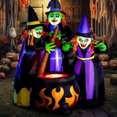 25 Best Halloween Inflatables to Buy in 2024 Three Witches Around Cauldron