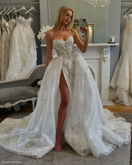 wedding dress necklines sweetheart strapless ball gown lace floral pallascouture