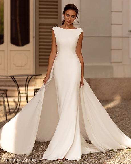 wedding dress necklines bateau simple modest with overskirt anna sposa