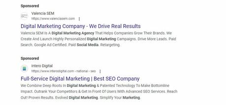 screenshot of paid ads in search results