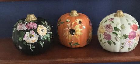 Hand Painted Faux Floral Pumpkins for Halloween 2023