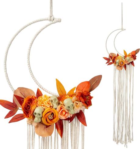 Fall Flower Skull Moon Dreamcatcher