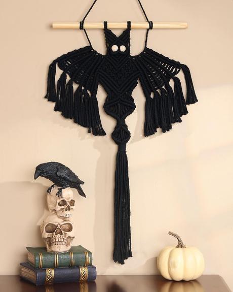 Halloween Bat Macrame Wall Hanging Piece