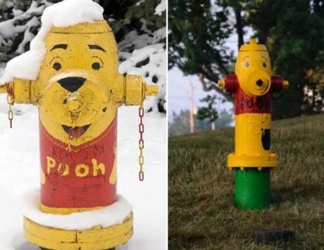 Art attacked fire hydrant: Winnie the pooh theme