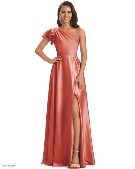 bridesmaid dresses ideas from chicsew One Shoulder Terracotta Color Bridesmaid Dresses