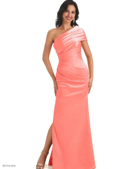 bridesmaid dresses ideas from chicsew One Shoulder Coral Bridesmaid Dresses