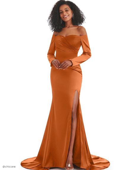 bridesmaid dresses ideas from chicsew Burnt Orange Bridesmaid Dress with Sleeves 