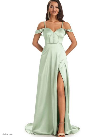 bridesmaid dresses ideas from chicsew Cold Shoulder Sage Bridesmaid Dresses