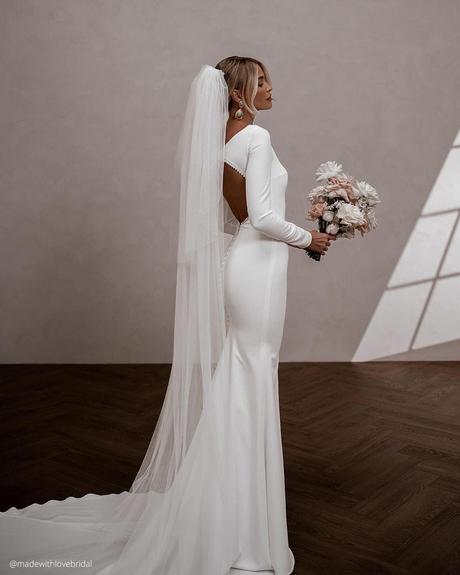 wedding dress fabrics chiffon simple with long sleeves sheath open back lovelybride