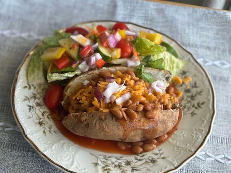 Baked Jacket Potato with beans and cheese