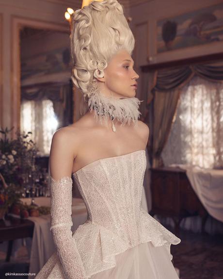 where to find vintage wedding dresses neckline accessories bride feathers kimkassascouture