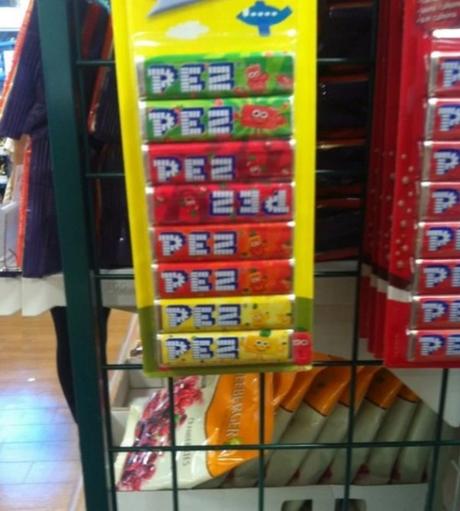 OCD test: one packet of pez is facing the wrong way