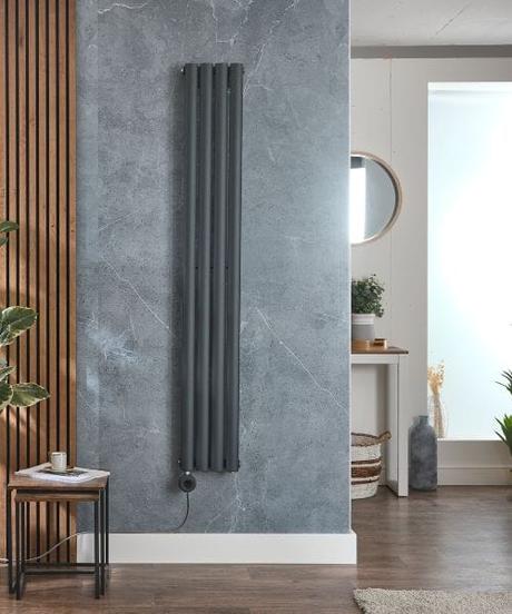 vertical electric radiator in a modern living room