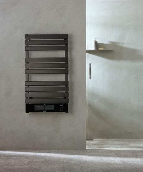 modern electric heated towel rail in a bathroom