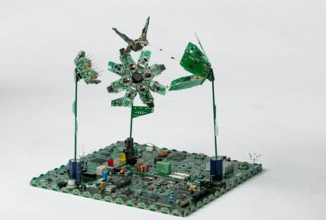 Humming bird feeding made with Printed circuit boards (PCB)