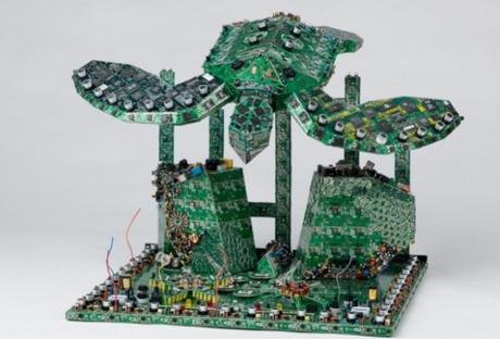 Diving Sea Turtle made with Printed circuit boards (PCB)