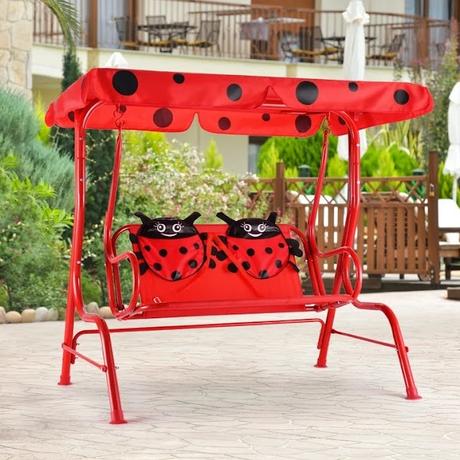 Image: Kids 2-Person Patio Canopy Swing - Ladybug