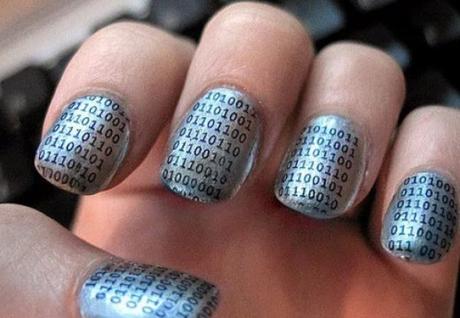 Binary Silver Nail Art