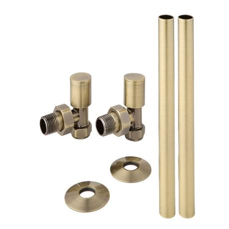 Milano - Modern Angled Radiator Valve and Pipe Set - Brushed Gold cut out