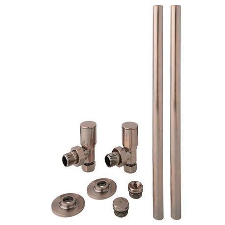 Milano - Modern Pipe and Angled Radiator Valve Set - Brushed Bronze cut out