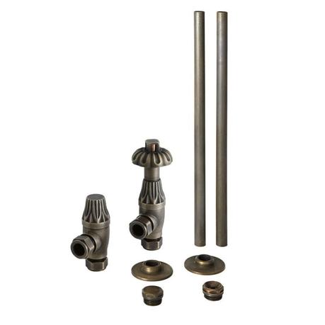 Milano Windsor - Thermostatic Antique Style Angled Radiator Valve and Pipe Set - Bronze cut out