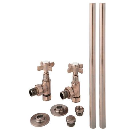 Milano - Traditional Pipe and Angled Radiator Valve Set - Brushed Bronze cut out