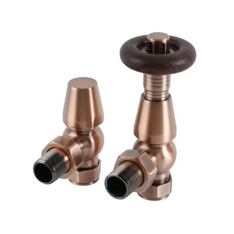 Milano Windsor - Antique Copper Traditional Thermostatic Angled Radiator Valves (Pair) cut out