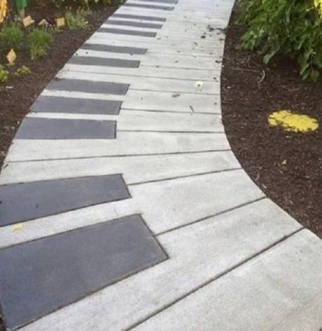 Garden path made to look like a piano