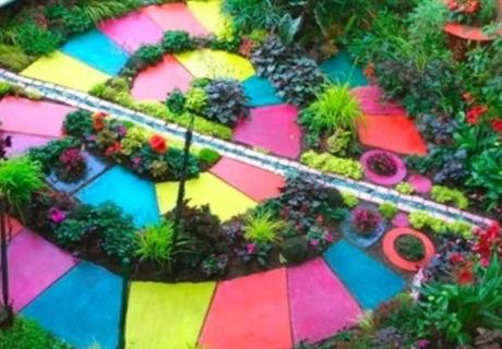 Garden path made of painted slabs