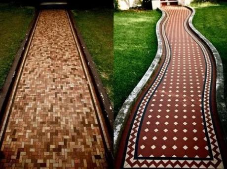 Garden path made with small floor tiles