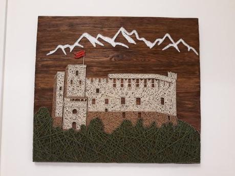 String art landscape: the castle of Zavattarello with Alps