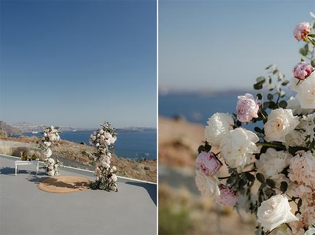 Dreamy elopement in Santorini with roses and peonies  | Angela & Thomas