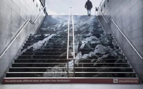 Mountain artwork on stairs