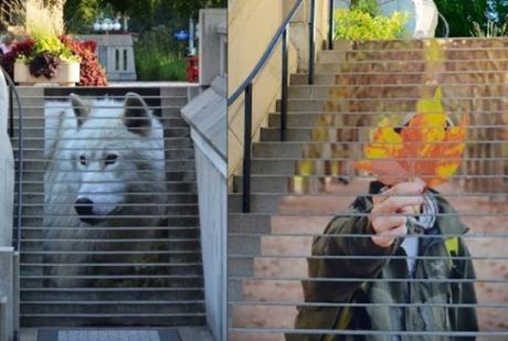 Printed artwork on stairs