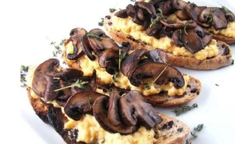 French Scrambled Eggs With Crimini Mushrooms on Toast