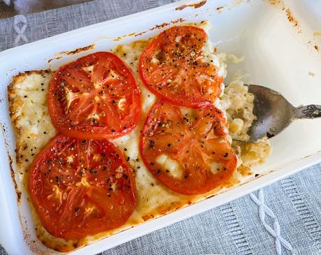 Baked Macaroni & Cheese with Sausage & Tomato