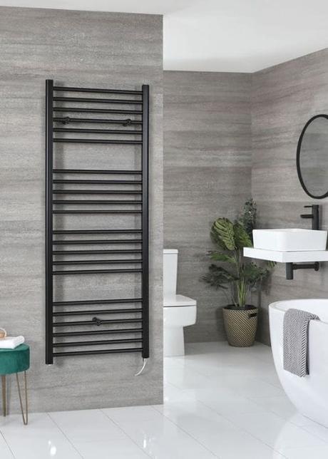 milano nero electric wall heater in a modern bathroom